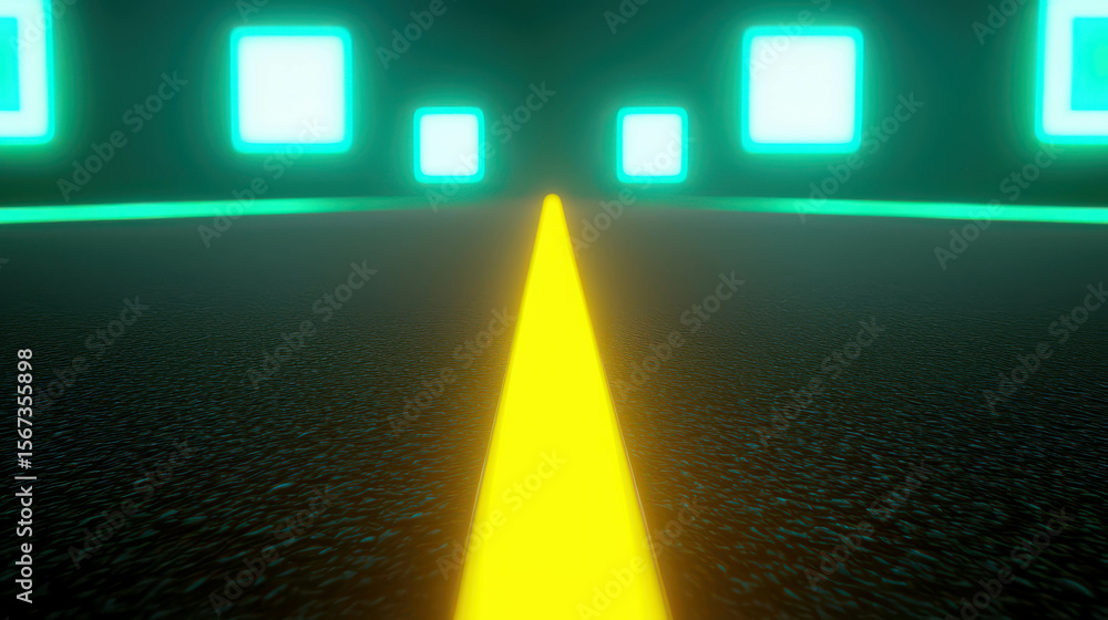 Poster futuristic road with neon lights and digital squares creating a unique visual experience for modern 