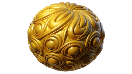 Golden 3d orb with swirling embossed pattern on black background illustration
