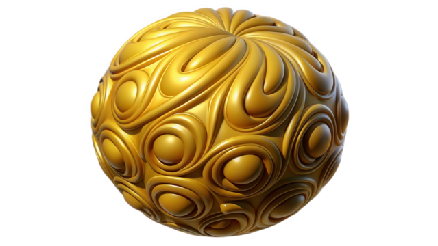 Golden 3d orb with swirling embossed pattern on black background illustration