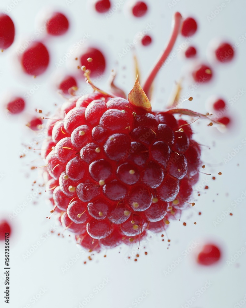 Poster abstract floating red raspberry macro close-up raspberry red macro close-up floating abstract berry