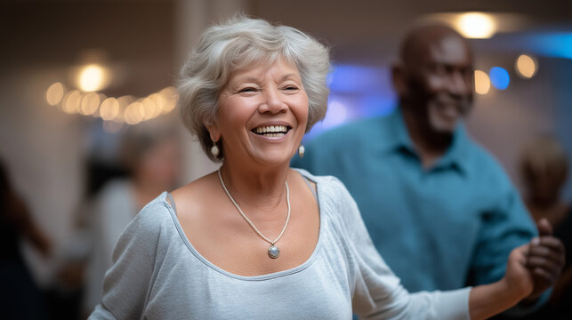 Seniors Enjoying a Fun Ballroom Dance Class Together