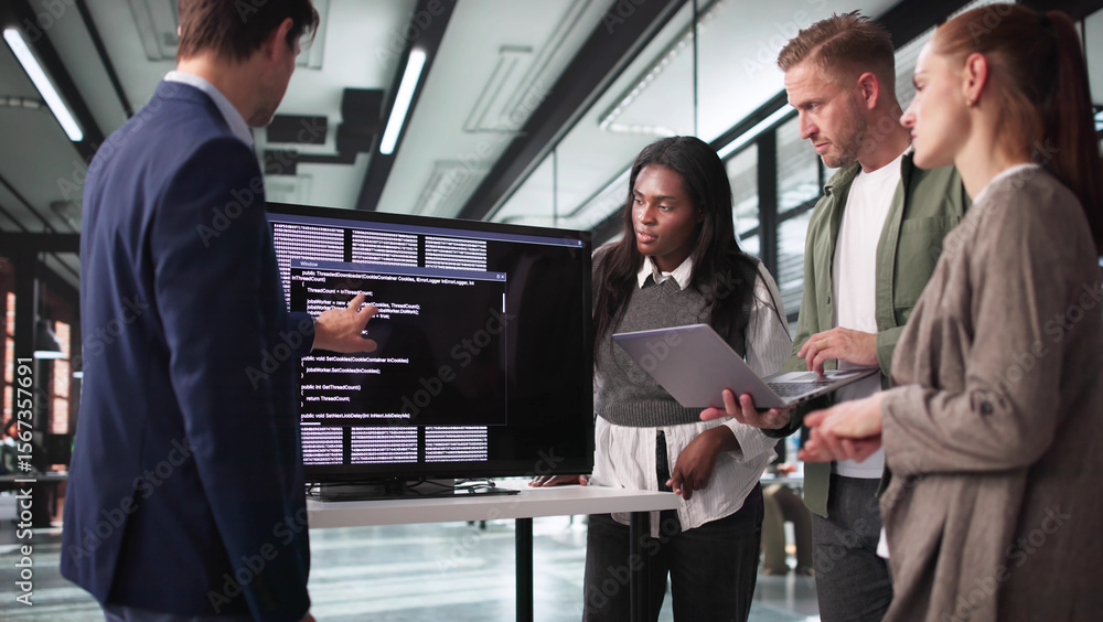 Aufkleber Innovative Developer Guides Team Through Coding Presentation