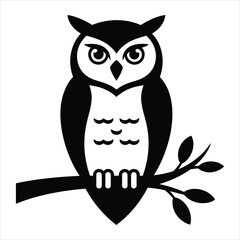 Majestic Owl Perched on Branch Elegant Black and White Illustration