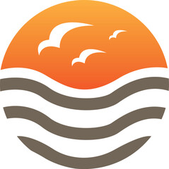 Circle minimalist sun & Bird logo template design