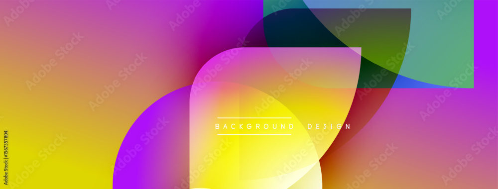 Poster Abstract colorful shapes overlap, creating vibrant gradient background. Modern design elements suggest fluidity, energy, innovation.
