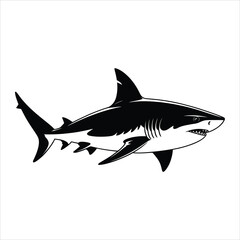 Fototapeta premium Powerful Shark Vector Illustration Black and White Design