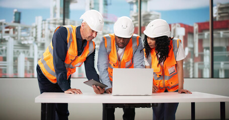 Diverse Group Of Industrial Engineers Using Laptops