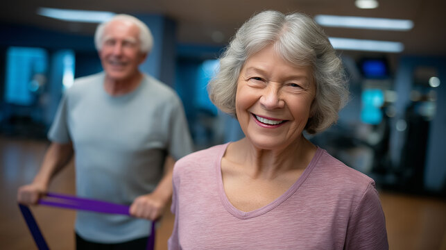 Seniors Participating in a Fun Group Fitness Class with Resistance Bands