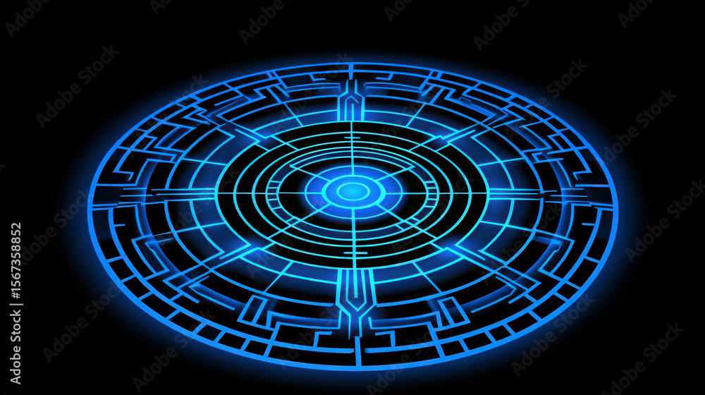 Canvas Prints futuristic circular network design with bright blue glow on dark background for digital art, technol