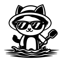 Black and white silhouette vector of a cat on white background