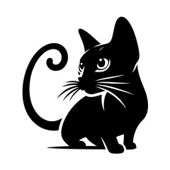 Black and white silhouette vector of a cat on white background