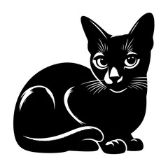Black and white silhouette vector of a  cat on white background