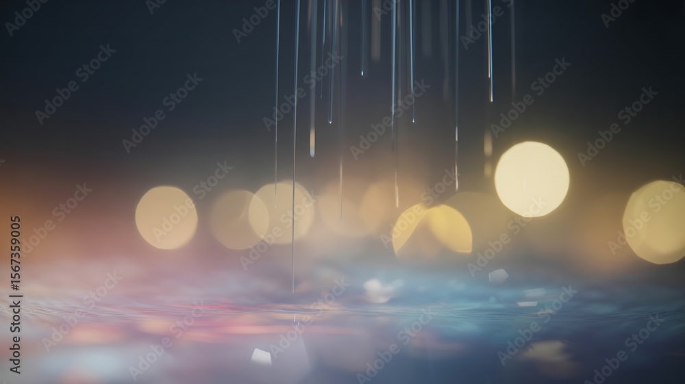 Poster ethereal abstract scene with falling strands and bokeh lights image