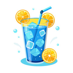 Refreshing Blue Drink Illustration with Lemon and Ice Cubes | Summer Beverage Clipart | Cold Cocktail Glass Vector for Menus and Designs

