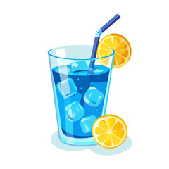 Refreshing Blue Drink Illustration with Lemon and Ice Cubes | Summer Beverage Clipart | Cold Cocktail Glass Vector for Menus and Designs

