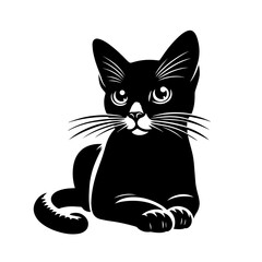 Black and white silhouette vector of a cat on white background