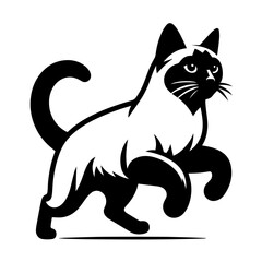 Black and white silhouette vector of a cat on white background