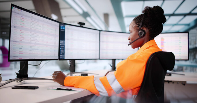 Professional African American Woman Working In Emergency Call Center