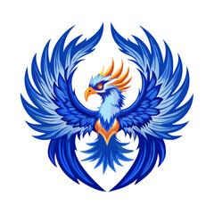 Majestic Blue Phoenix Illustration | Mythical Fire Bird with Fiery Feathers and Wings | Fantasy Creature Vector for Tattoos, Logos, and Art Prints

