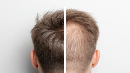Fototapeta premium Hair Loss Before and After Treatment Comparison - Male Head with Thinning and Regrown Hair head man