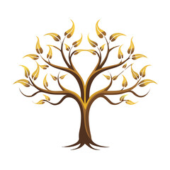 Obraz premium Golden Tree with Leaves | Elegant Nature Symbol for Luxury, Growth, Family, and Prosperity Themes | Decorative Botanical Vector Design