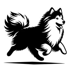 Black and white silhouette vector of a dog on white background