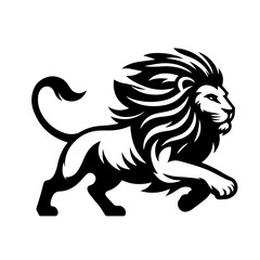 Fototapeta premium Black and white silhouette vector of a lion on white background