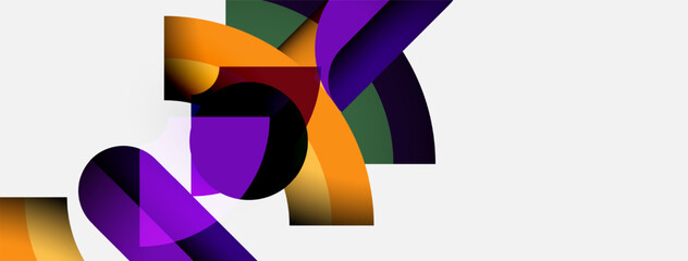 Abstract shapes overlap, creating vibrant color gradients. Composition feels dynamic, modern, minimalist. Smooth transitions dominate visual space.