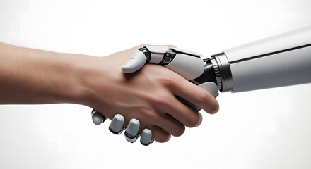 human hand and a robotic hand shaking each other in harmony.