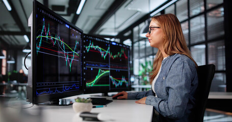 Busy Stock Trader Analyzing Markets And Making Trades Online