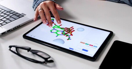 Female Scientist Analyzing 3D DNA Structure