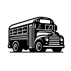 Black and white silhouette vector of a school bus on white background
