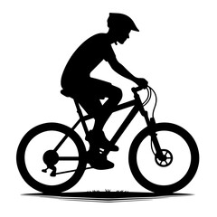 Black and white silhouette vector of a bycycling on white background