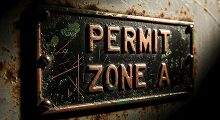 Vintage Permit Zone Sign With Weathered Texture Creating Visual Interest