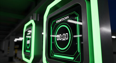 Neon Countdown Panels In Futuristic Setting Technology Showcases Time Sensitive Data