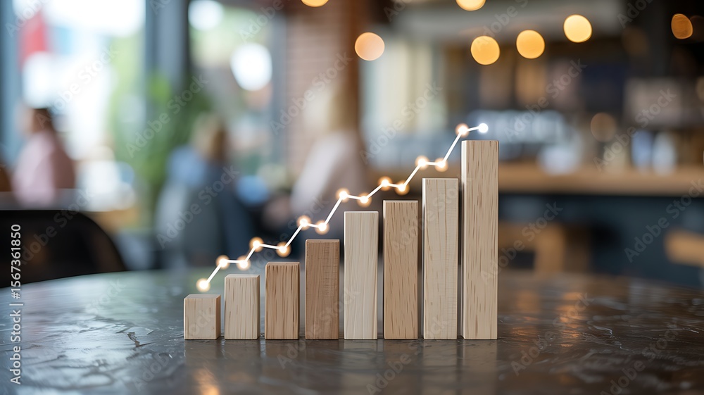 Poster wooden blocks chart with rising line graph image