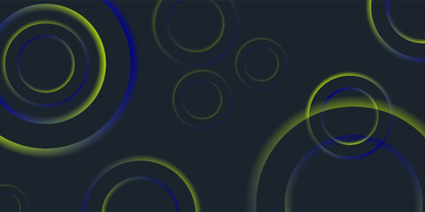 Abstract black circle background with colorful neon lights overlapping.