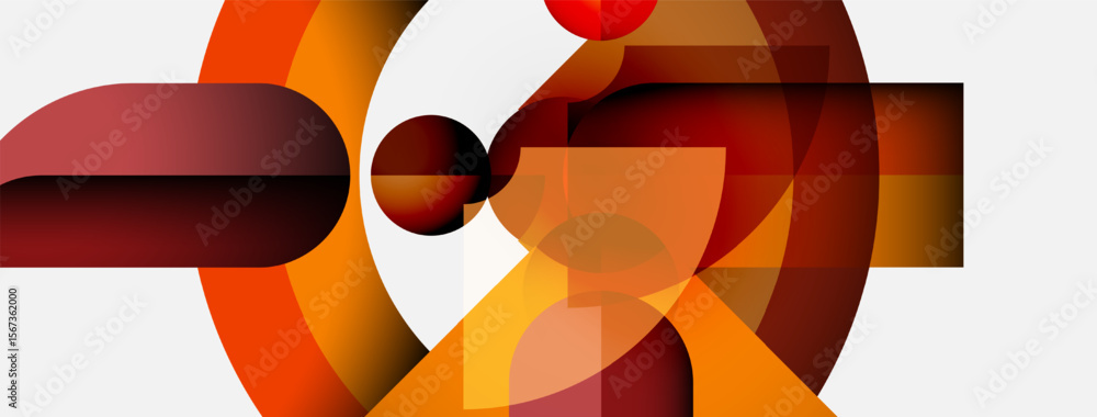 Poster Abstract composition. Geometric shapes overlap, creating warm color palette. Modern design, simple forms, visual harmony.