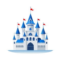 Fairytale Castle Vector Illustration | Blue Fantasy Palace Clipart | Magical Kingdom Tower Design | Royal Dream Fortress Art for Storybook Themes
