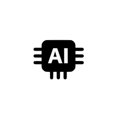 Obraz premium Simplified microchip icon with AI text and symmetrical horizontal circuit lines