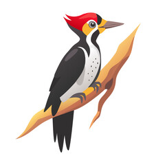 Cartoon Woodpecker Bird Vector | Colorful Tree Bird Clipart | Red-Crested Forest Bird Illustration | Perched Woodpecker Wildlife Drawing Art