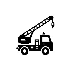 Naklejka premium Solid tow truck icon with hydraulic crane system used in vehicle lifting or roadside emergency service.