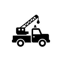 Naklejka premium Bold side view illustration of tow truck with crane boom arm representing heavy-duty vehicle recovery.