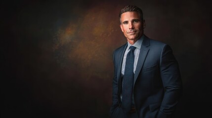 Fototapeta premium full-body portrait of a business professional against a rich, dark background