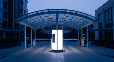 Automated Entry System Illuminated At Night In Modern Complex Environment
