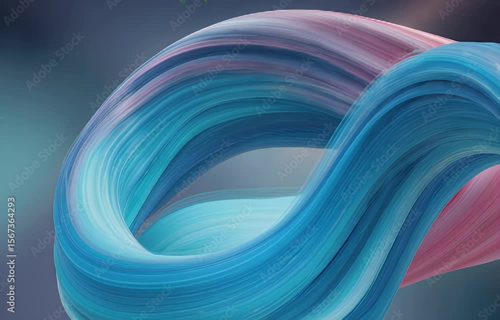 Poster abstract 3d fluid shape: an artistic rendering of swirling ribbons, intertwined with mesmerizing blu