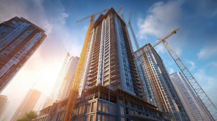 Fototapeta premium Modern city high-rise building under construction – Generative AI