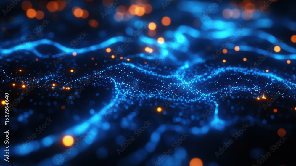 Poster abstract digital wave with glowing particles abstract digital wave particles glowing futuristic data