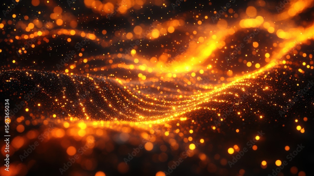 Poster digital flow of glowing orange particle waves glowing digital flow orange abstract background design