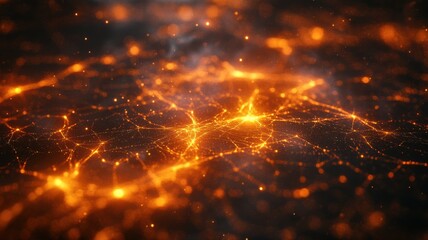 Fototapeta premium Abstract Technology Network Background with Glowing Orange Connections and Data Points abstract data